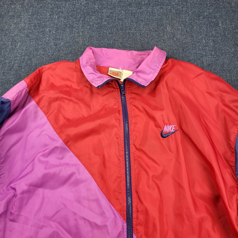 Vintage Nike 90s Colorblock Windbreaker Jacket Red Purple Blue Grey Label Large - Picture 5 of 11